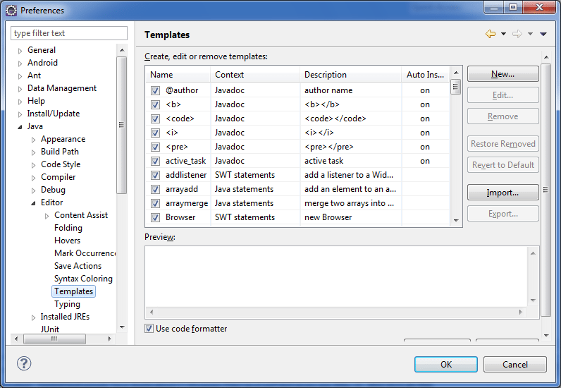 Templates In Eclipse