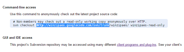 Copy sourcecode checkout URL till trunk