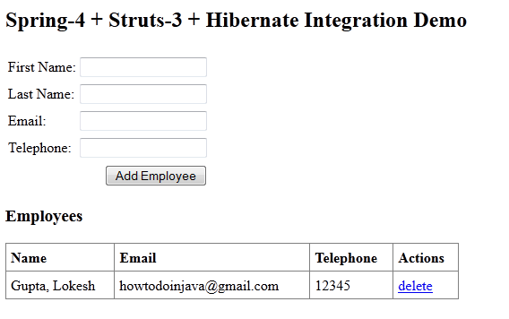 spring mvc with hibernate integration example
