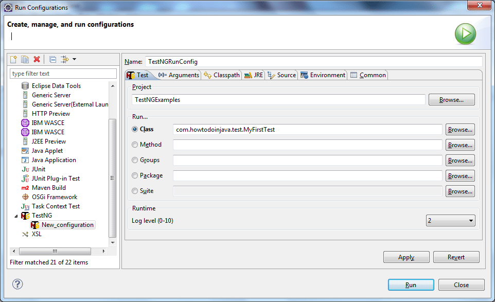 Create new TestNG configuration