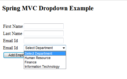 Spring MVC Dropdown Example - Blank Form