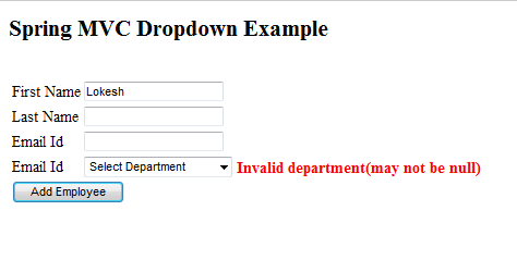 Spring MVC Dropdown Example - Dropdown ValidationSpring MVC Dropdown Example - Dropdown Validation