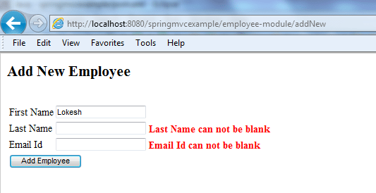 Spring MVC Form Example - Validation Messages