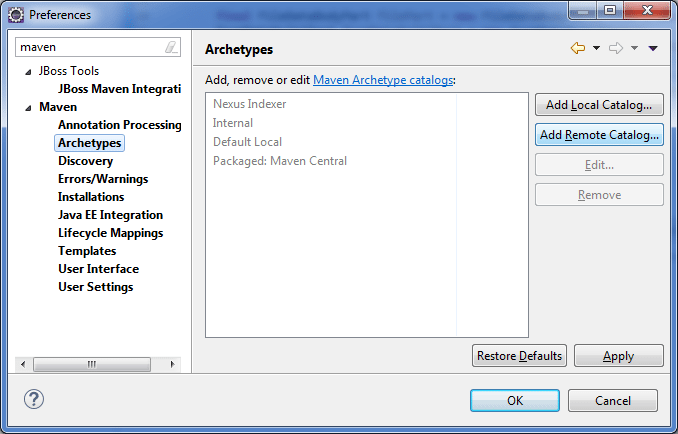 Maven archetype option in eclipse