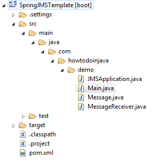 Spring Boot JMSTemplate - Project Structure