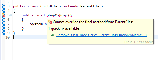 Error while overriding final method