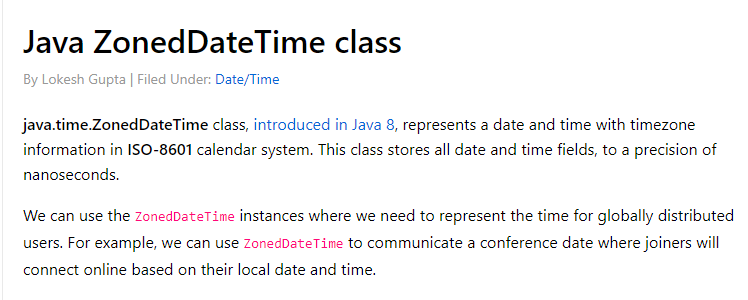 Java ZonedDateTime