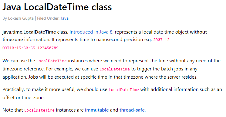 Java localdatetime class
