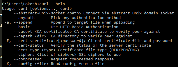 cURL help command