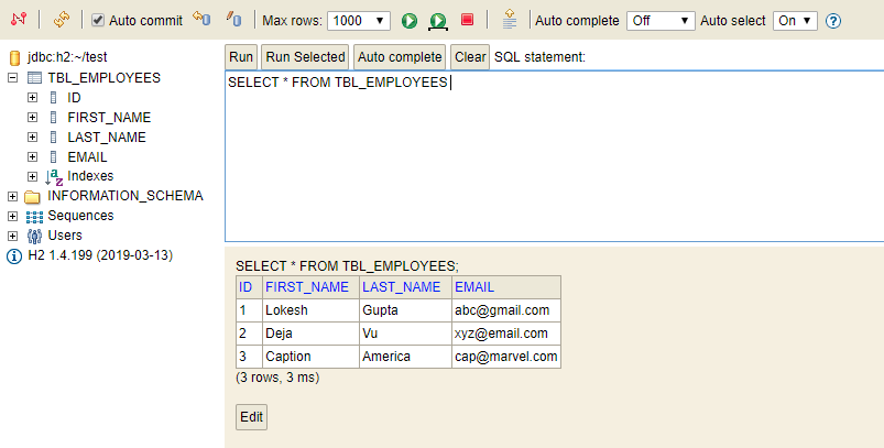 Table not created deals in h2 database