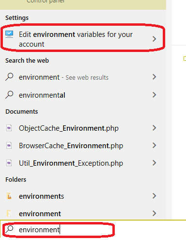 Find environment variables