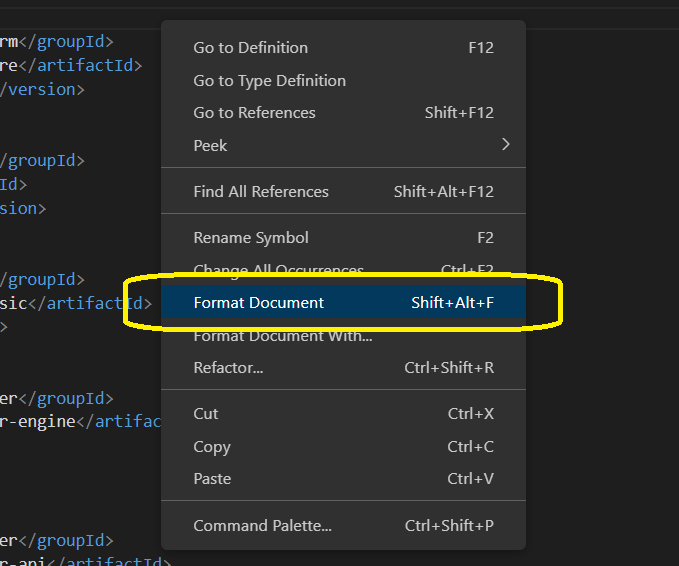 visual studio format code shortcut